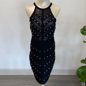 Bebe studded black halter neck dress